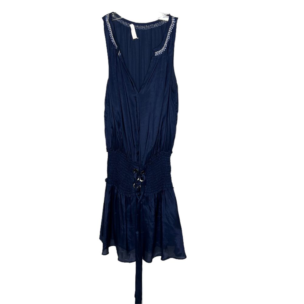 Ramy Brook Women's Size S Mini Dress Navy Sleeveless V-Neck Ruched Tie Waist